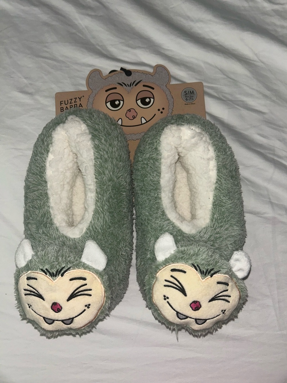 Fuzzy Babba Women's Green Plush Monster Slippers